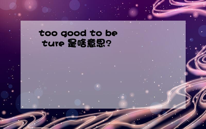 too good to be ture 是啥意思?