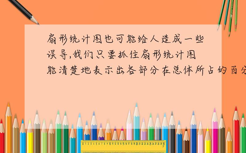 扇形统计图也可能给人造成一些误导,我们只要抓住扇形统计图能清楚地表示出各部分在总体所占的百分比,而一般不说明它们的___