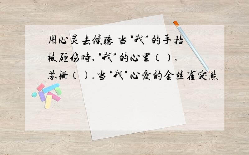 用心灵去倾听 当“我”的手指被砸伤时,“我”的心里（）,苏珊（）.当“我”心爱的金丝雀突然