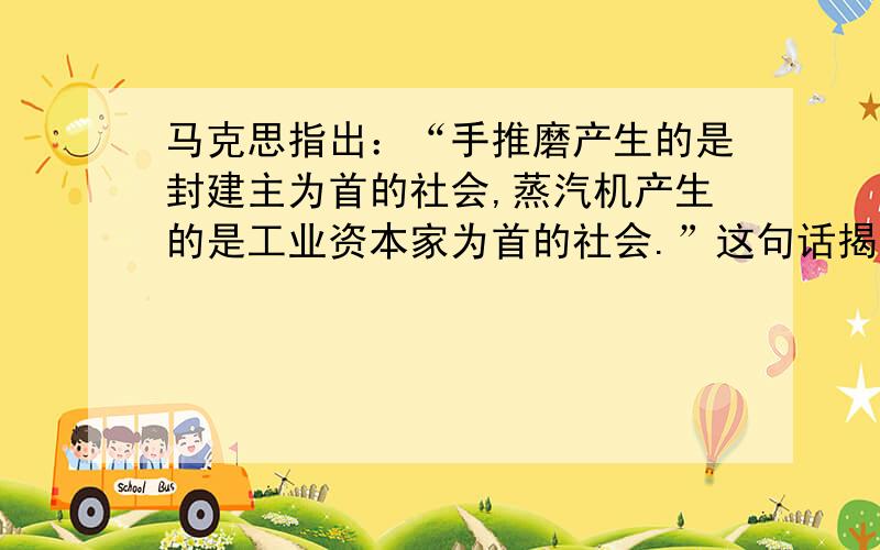 马克思指出：“手推磨产生的是封建主为首的社会,蒸汽机产生的是工业资本家为首的社会.”这句话揭示了：