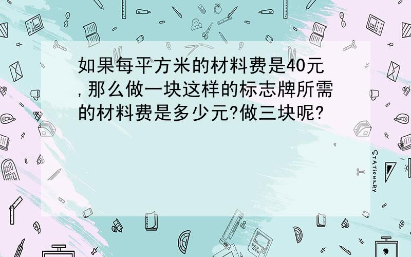 如果每平方米的材料费是40元,那么做一块这样的标志牌所需的材料费是多少元?做三块呢?