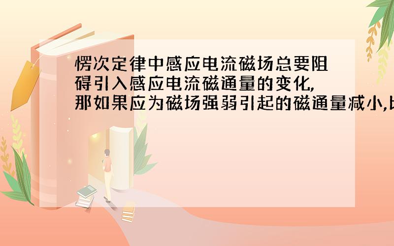 愣次定律中感应电流磁场总要阻碍引入感应电流磁通量的变化,那如果应为磁场强弱引起的磁通量减小,比如...