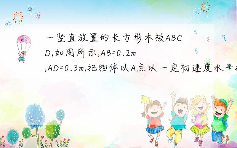 一竖直放置的长方形木板ABCD,如图所示,AB=0.2m,AD=0.3m,把物体以A点以一定初速度水平抛出,恰好落在C点