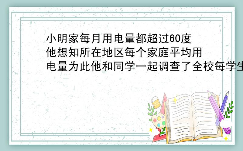 小明家每月用电量都超过60度他想知所在地区每个家庭平均用电量为此他和同学一起调查了全校每学生家的用电