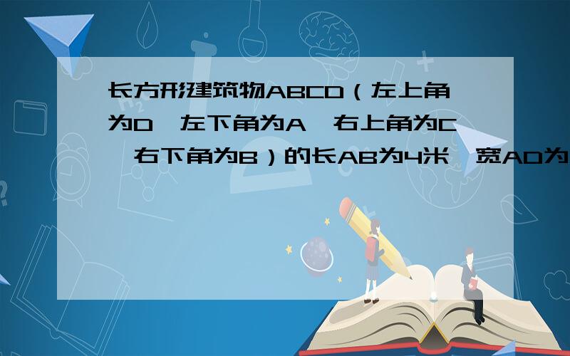 长方形建筑物ABCD（左上角为D,左下角为A,右上角为C,右下角为B）的长AB为4米,宽AD为2米,在它的顶点A处用3米