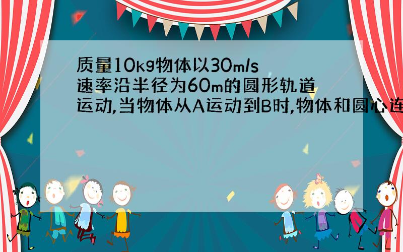 质量10kg物体以30m/s速率沿半径为60m的圆形轨道运动,当物体从A运动到B时,物体和圆心连线转过90