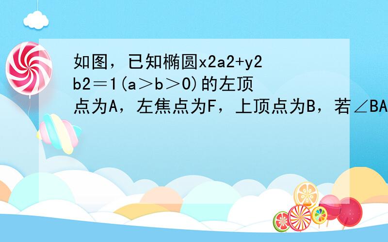 如图，已知椭圆x2a2+y2b2＝1(a＞b＞0)的左顶点为A，左焦点为F，上顶点为B，若∠BAO+∠BFO=90°，则