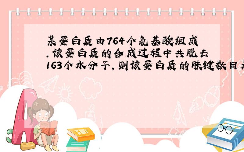 某蛋白质由764个氨基酸组成,该蛋白质的合成过程中共脱去163个水分子,则该蛋白质的肤键数目是?