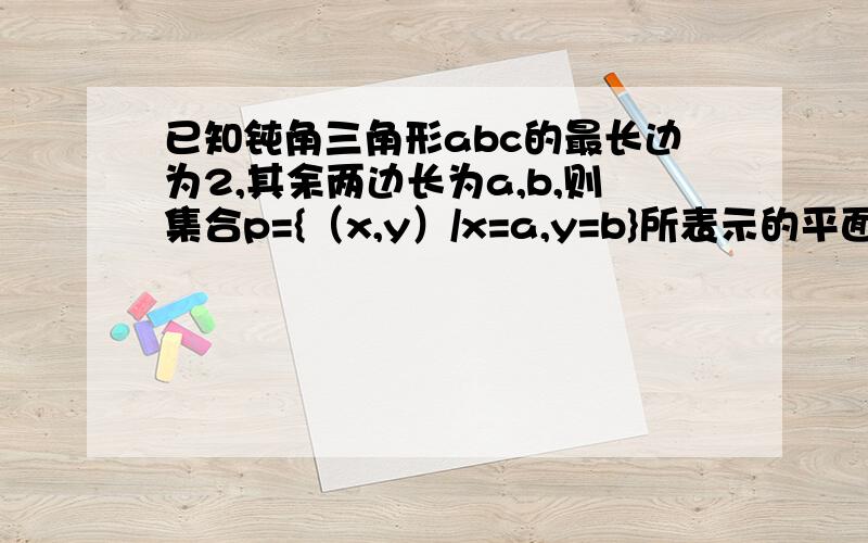 已知钝角三角形abc的最长边为2,其余两边长为a,b,则集合p={（x,y）/x=a,y=b}所表示的平面图形的面积是