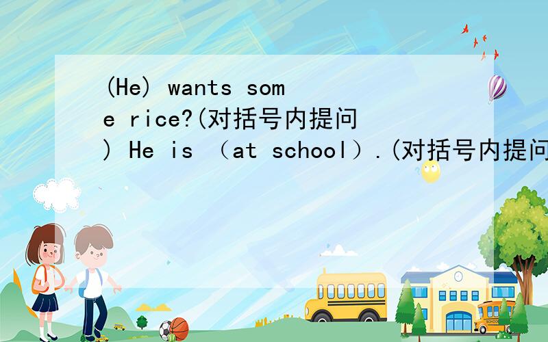 (He) wants some rice?(对括号内提问) He is （at school）.(对括号内提问)