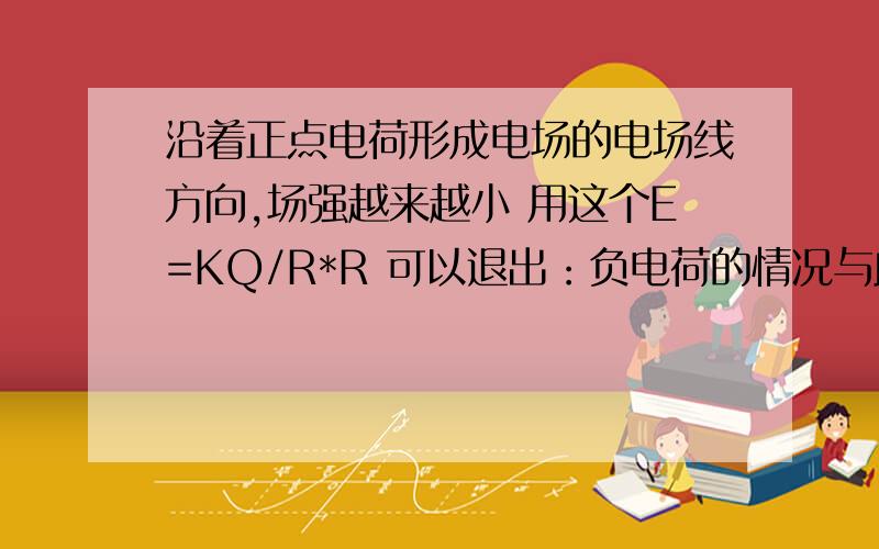 沿着正点电荷形成电场的电场线方向,场强越来越小 用这个E=KQ/R*R 可以退出：负电荷的情况与此相反?