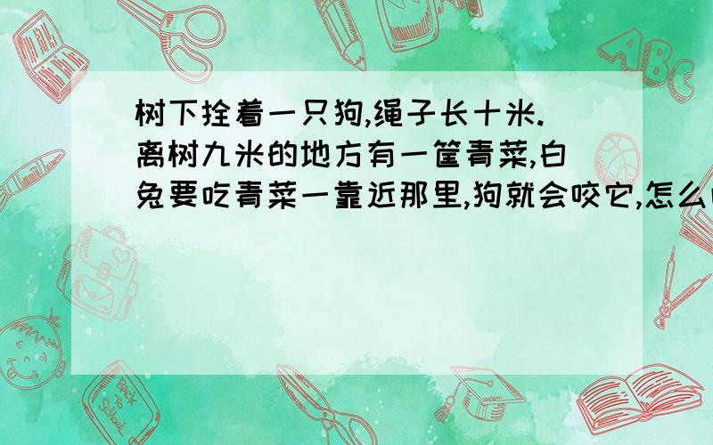 树下拴着一只狗,绳子长十米.离树九米的地方有一筐青菜,白兔要吃青菜一靠近那里,狗就会咬它,怎么吃到