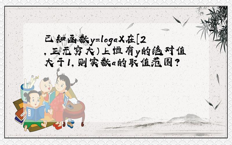 已知函数y=logaX在[2,正无穷大）上恒有y的绝对值大于1,则实数a的取值范围?