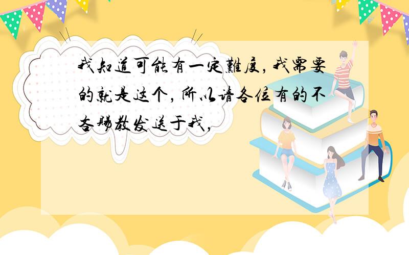 我知道可能有一定难度，我需要的就是这个，所以请各位有的不吝赐教发送于我，