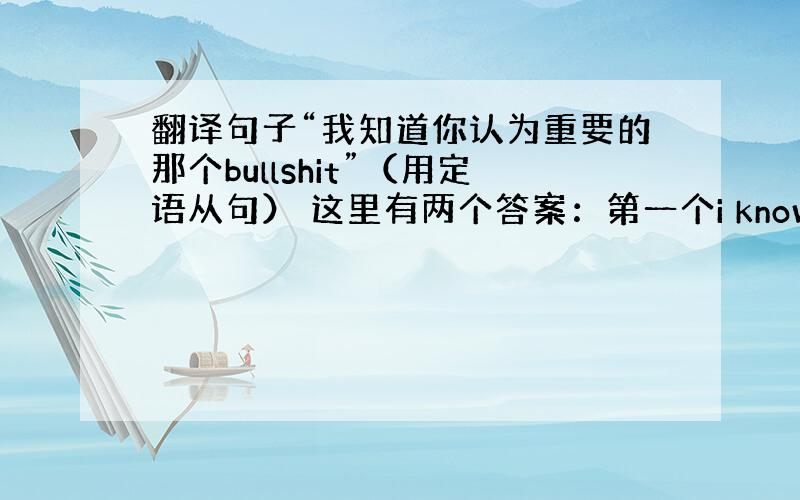 翻译句子“我知道你认为重要的那个bullshit”（用定语从句） 这里有两个答案：第一个i know the bulls