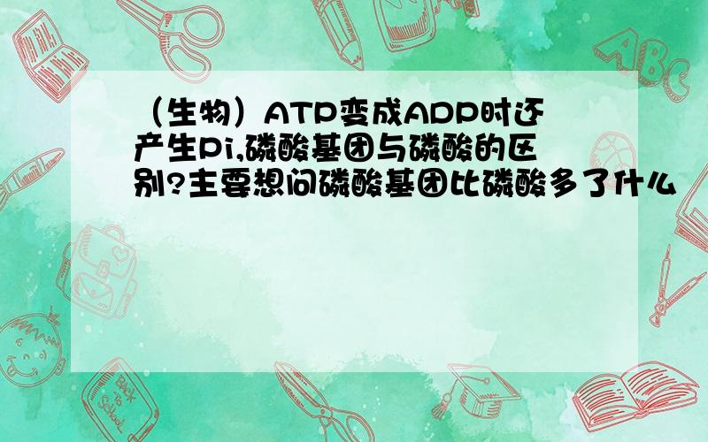 （生物）ATP变成ADP时还产生Pi,磷酸基团与磷酸的区别?主要想问磷酸基团比磷酸多了什么