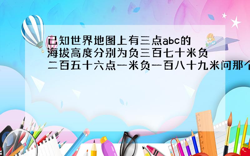 已知世界地图上有三点abc的海拔高度分别为负三百七十米负二百五十六点一米负一百八十九米问那个地点的海拔最高a地比B地高多