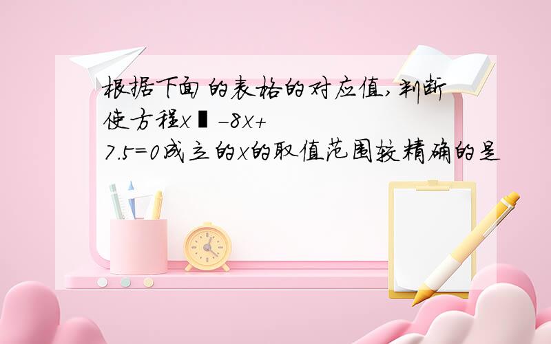 根据下面的表格的对应值,判断使方程x²-8x+7.5=0成立的x的取值范围较精确的是
