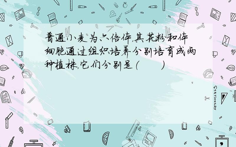 普通小麦为六倍体，其花粉和体细胞通过组织培养分别培育成两种植株，它们分别是（　　）