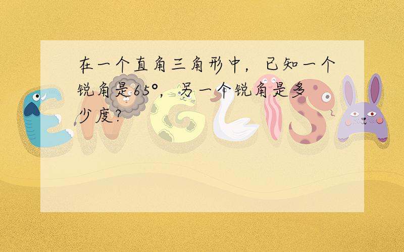 在一个直角三角形中，已知一个锐角是65°，另一个锐角是多少度？