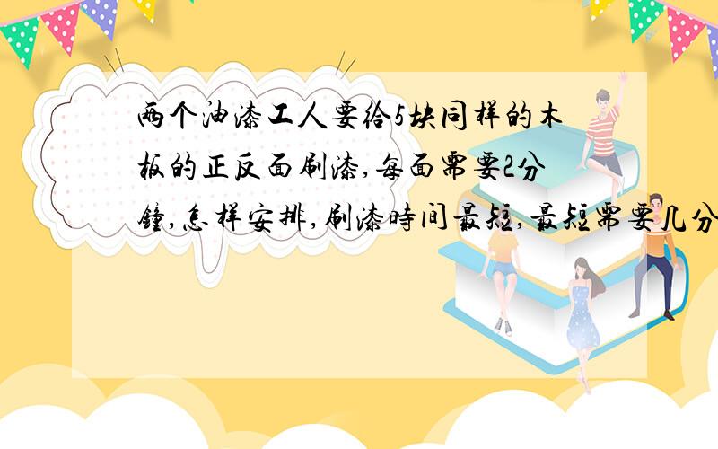 两个油漆工人要给5块同样的木板的正反面刷漆,每面需要2分钟,怎样安排,刷漆时间最短,最短需要几分钟?