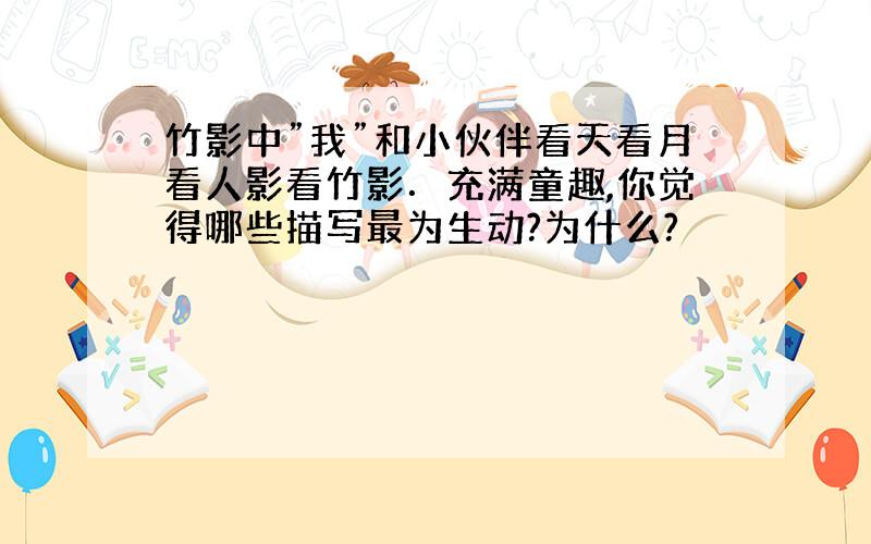 竹影中”我”和小伙伴看天看月看人影看竹影．充满童趣,你觉得哪些描写最为生动?为什么?