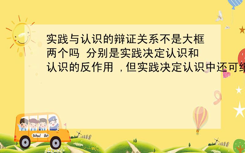 实践与认识的辩证关系不是大框两个吗 分别是实践决定认识和认识的反作用 ,但实践决定认识中还可细分什么实践是认识的来源之类