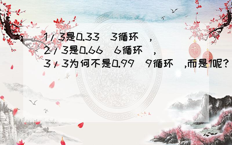 1/3是0.33（3循环）,2/3是0.66（6循环）,3/3为何不是0.99（9循环）,而是1呢?