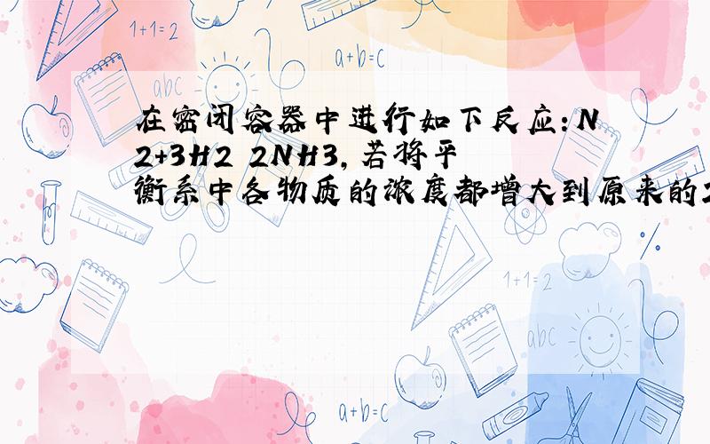 在密闭容器中进行如下反应：N2+3H2⇌2NH3，若将平衡系中各物质的浓度都增大到原来的2倍，则产生的结果是（　　）