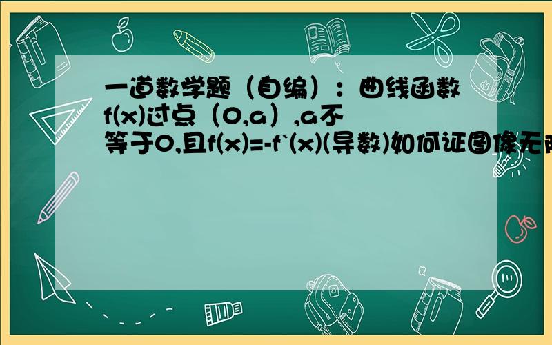 一道数学题（自编）：曲线函数f(x)过点（0,a）,a不等于0,且f(x)=-f`(x)(导数)如何证图像无限接近x轴?