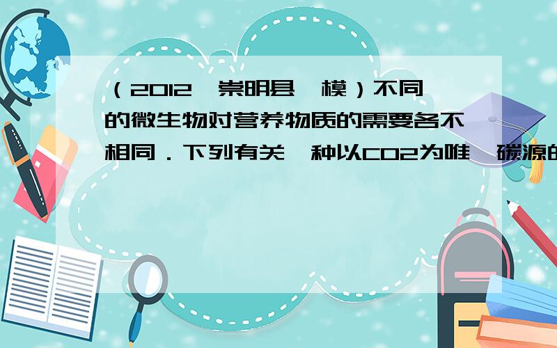 （2012•崇明县一模）不同的微生物对营养物质的需要各不相同．下列有关一种以CO2为唯一碳源的自养微生物营养的描述中，不