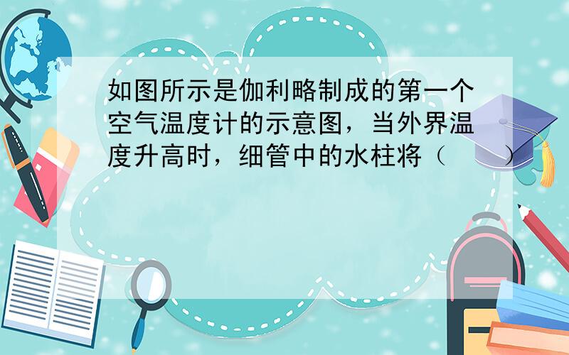 如图所示是伽利略制成的第一个空气温度计的示意图，当外界温度升高时，细管中的水柱将（　　）