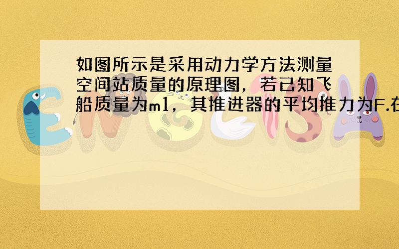 如图所示是采用动力学方法测量空间站质量的原理图，若已知飞船质量为m1，其推进器的平均推力为F.在飞船与空间站对接后，在推