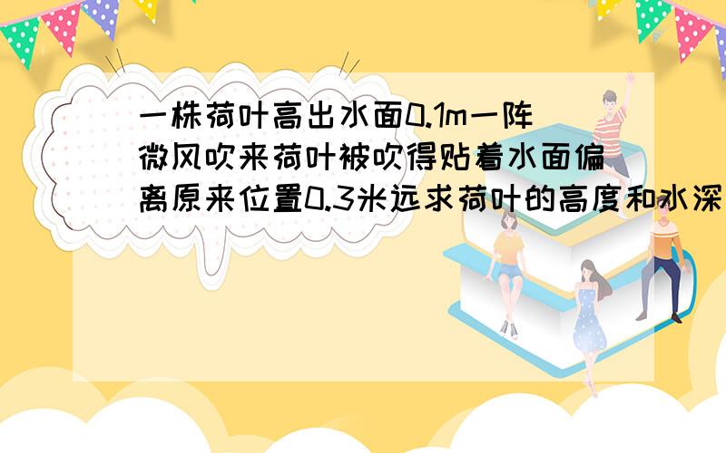 一株荷叶高出水面0.1m一阵微风吹来荷叶被吹得贴着水面偏离原来位置0.3米远求荷叶的高度和水深