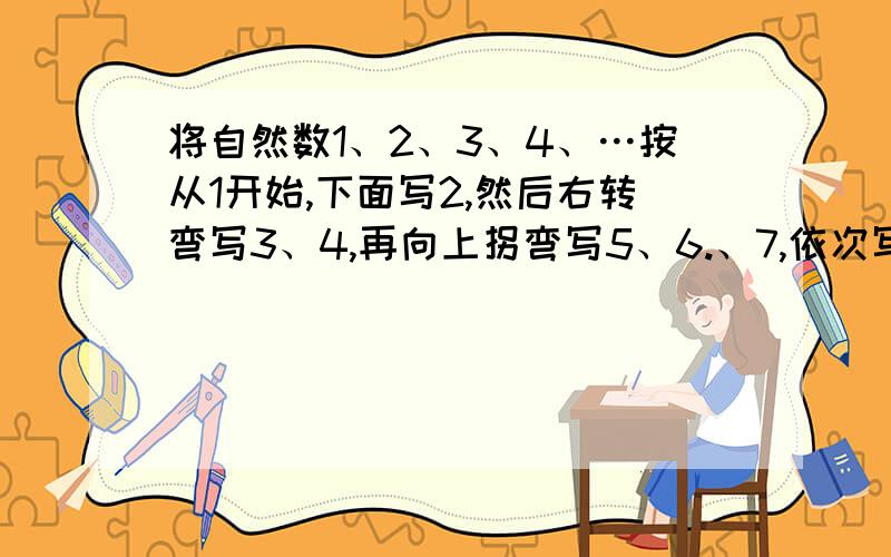 将自然数1、2、3、4、…按从1开始,下面写2,然后右转弯写3、4,再向上拐弯写5、6.、7,依次写下去,这样第一