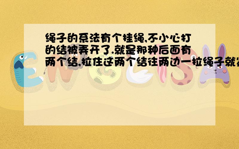 绳子的系法有个挂绳,不小心打的结被弄开了.就是那种后面有两个结,拉住这两个结往两边一拉绳子就紧了,想送的时候只要拉绳子的