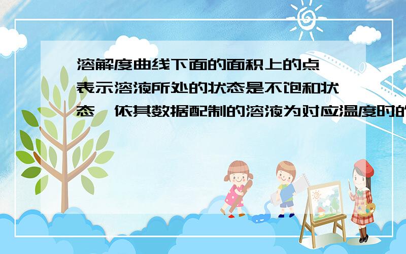 溶解度曲线下面的面积上的点,表示溶液所处的状态是不饱和状态,依其数据配制的溶液为对应温度时的不饱和溶