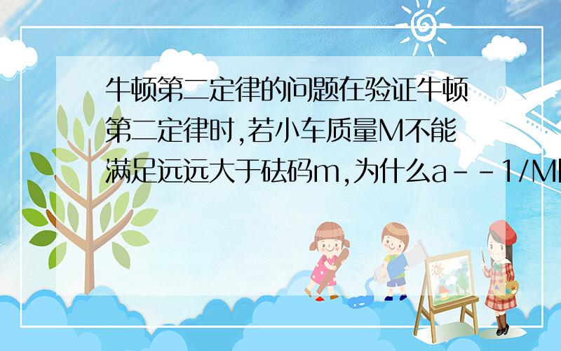 牛顿第二定律的问题在验证牛顿第二定律时,若小车质量M不能满足远远大于砝码m,为什么a--1/M图像会有误差会弯曲呢?加速