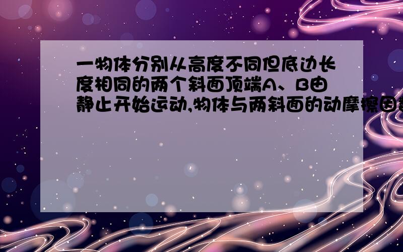 一物体分别从高度不同但底边长度相同的两个斜面顶端A、B由静止开始运动,物体与两斜面的动摩擦因数相同,在物体运动到底端C的