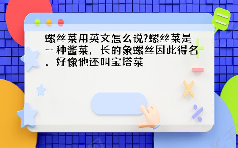 螺丝菜用英文怎么说?螺丝菜是一种酱菜，长的象螺丝因此得名。好像他还叫宝塔菜