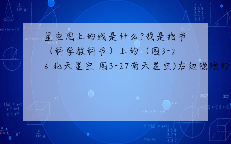 星空图上的线是什么?我是指书（科学教科书）上的（图3-26 北天星空 图3-27南天星空)右边隐隐约约那条淡紫色，