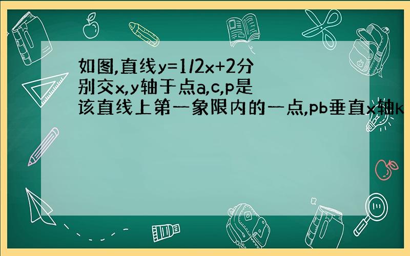 如图,直线y=1/2x+2分别交x,y轴于点a,c,p是该直线上第一象限内的一点,pb垂直x轴k