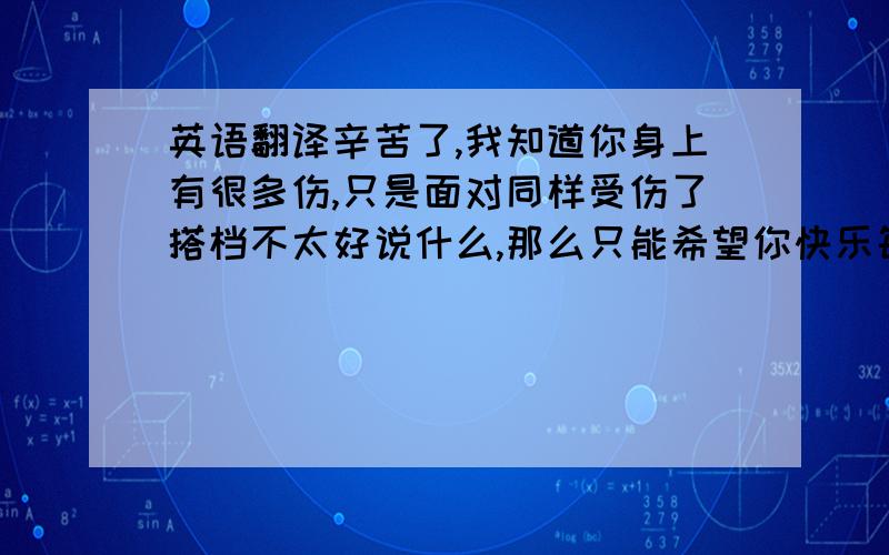 英语翻译辛苦了,我知道你身上有很多伤,只是面对同样受伤了搭档不太好说什么,那么只能希望你快乐每一天,多休息一点.不管谁来