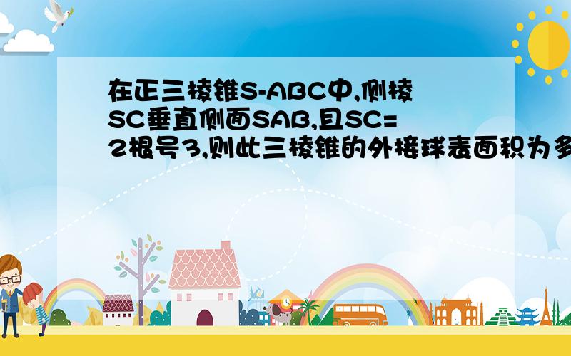 在正三棱锥S-ABC中,侧棱SC垂直侧面SAB,且SC=2根号3,则此三棱锥的外接球表面积为多少