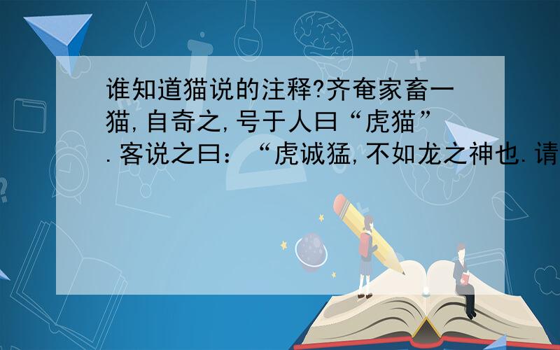 谁知道猫说的注释?齐奄家畜一猫,自奇之,号于人曰“虎猫”.客说之曰：“虎诚猛,不如龙之神也.请更名‘龙猫’.” 又客说之