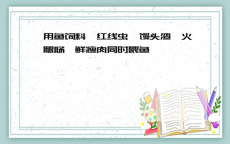 用鱼饲料、红线虫、馒头渣、火腿肠、鲜瘦肉同时喂鱼,