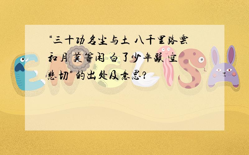 “三十功名尘与土 八千里路云和月 莫等闲 白了少年头 空悲切”的出处及意思?