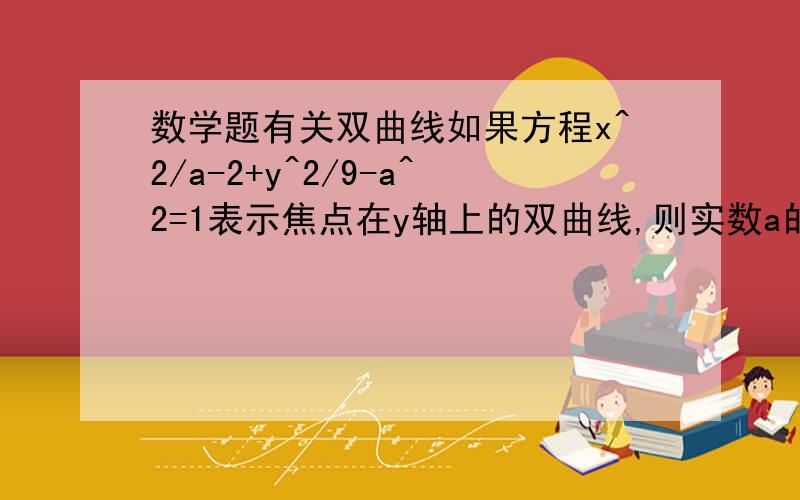 数学题有关双曲线如果方程x^2/a-2+y^2/9-a^2=1表示焦点在y轴上的双曲线,则实数a的取值区间是?