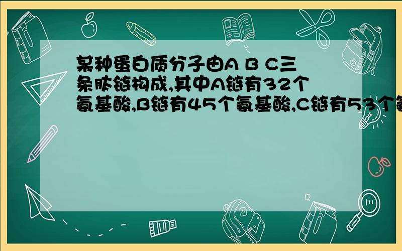 某种蛋白质分子由A B C三条肽链构成,其中A链有32个氨基酸,B链有45个氨基酸,C链有53个氨基酸,求肽键数