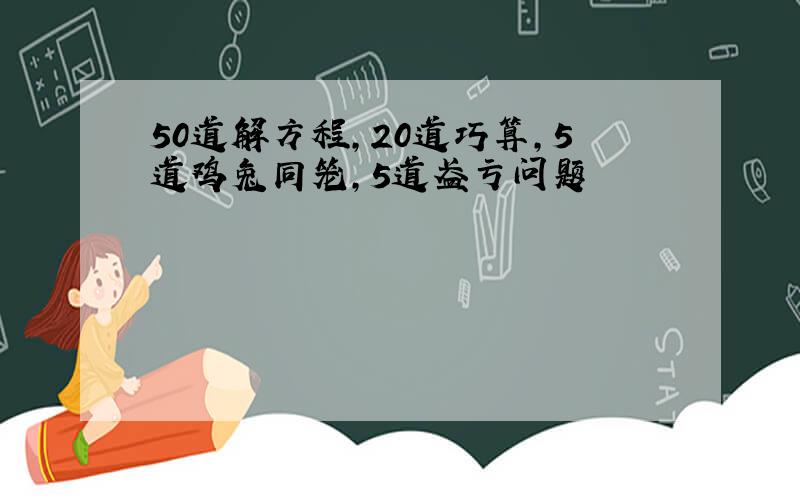 50道解方程,20道巧算,5道鸡兔同笼,5道盈亏问题